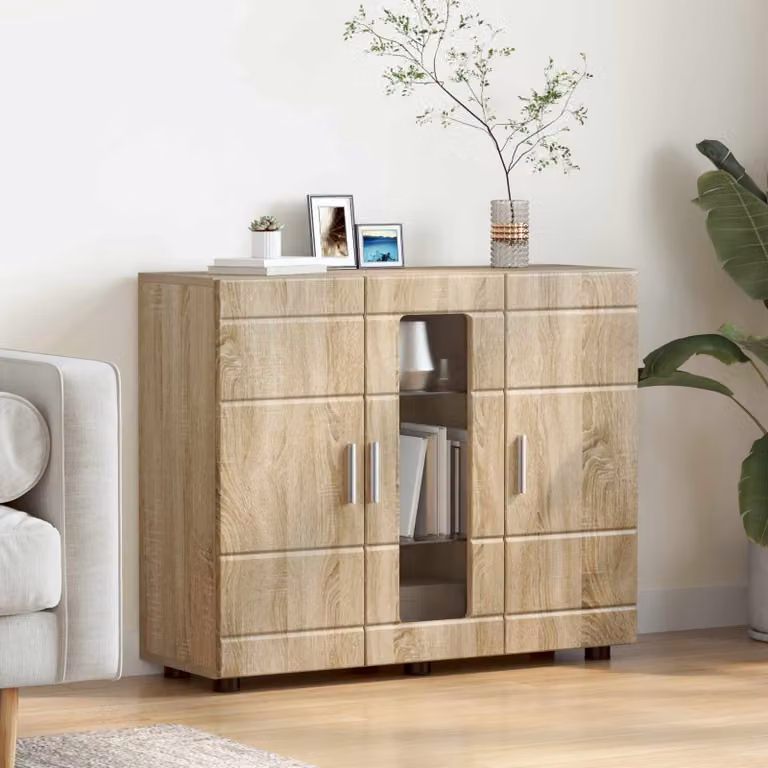 Armadio moderno vidaXL in legno color rovere con ante a battente e ripiani interni