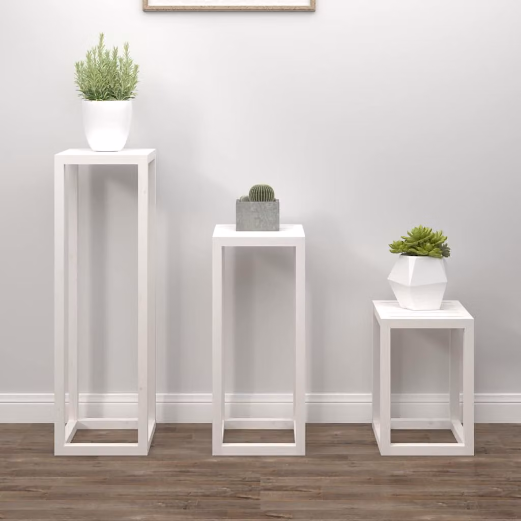 Set di 3 supporti per piante vidaXL in legno massello di pino, colore bianco