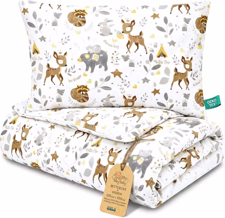 Coperta per culla, 100x135 cm, in cotone, con motivo di cervi, adatta per culla, traspirante