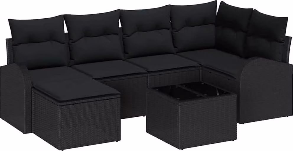 Set di divani con cuscino 7 pcs Nero polyrattan