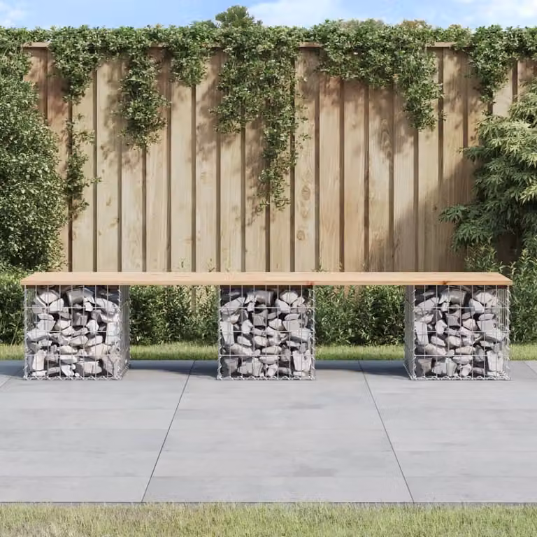 The Living Store Panca da giardino Gabion 203x44x42 cm in legno di pino massiccio