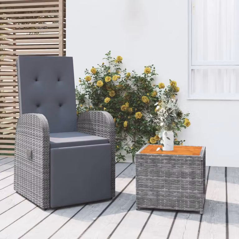 Set di mobili da giardino moderno vidaXL composto da 2 pezzi in polyrattan grigio e legno di acacia oliato
