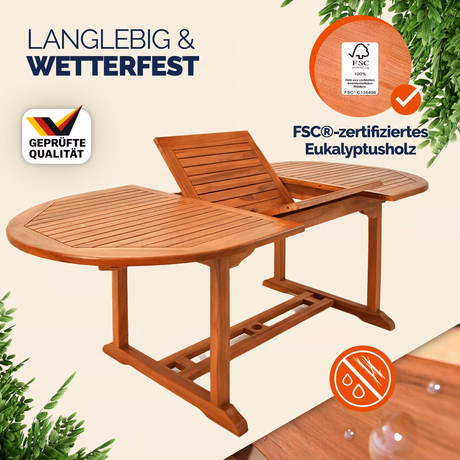 Tavolo da giardino estensibile Casaria in legno marrone FSC L: 150-200 cm, P: 100 cm, H: 74 cm – 2