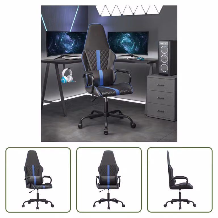 The Living Store Sedia da gioco con funzione massaggio Ecopelle blu e nera