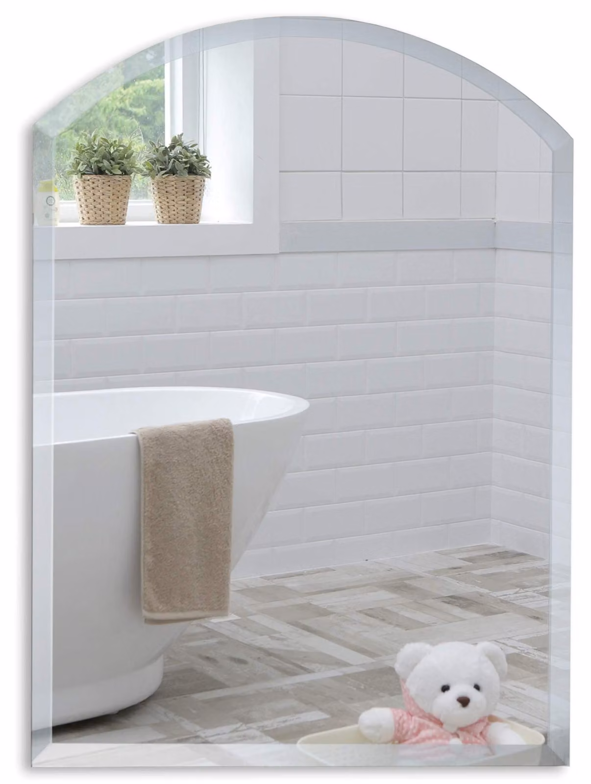 Specchio da bagno rettangolare, 60x45 cm, senza cornice, con bordi smussati