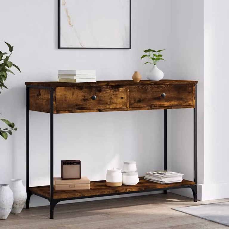 vidaXL Tavolino Consolle in Legno Rovere Fumo, Stile Industriale, L 100 x P 34,5 x H 75 cm