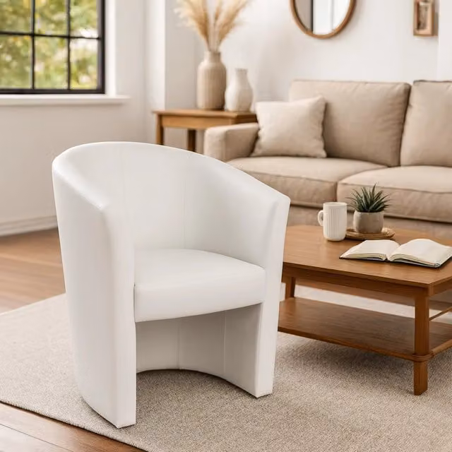 Poltrona Ago DMORA in ecopelle bianca con braccioli, L: 63 cm, H: 76 cm