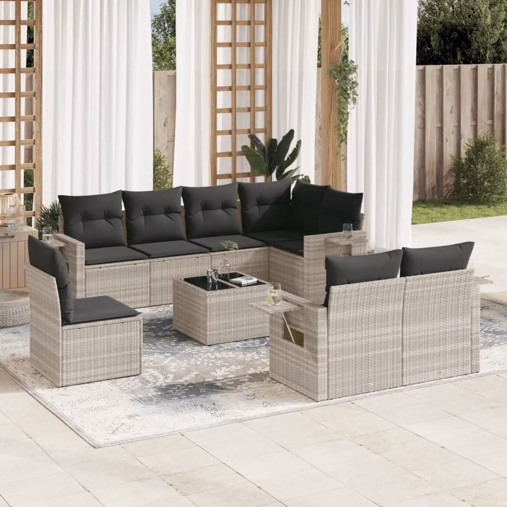 Maison Exclusive - Set Divano da Giardino 9pz con Cuscini Grigio Chiaro Polyrattan