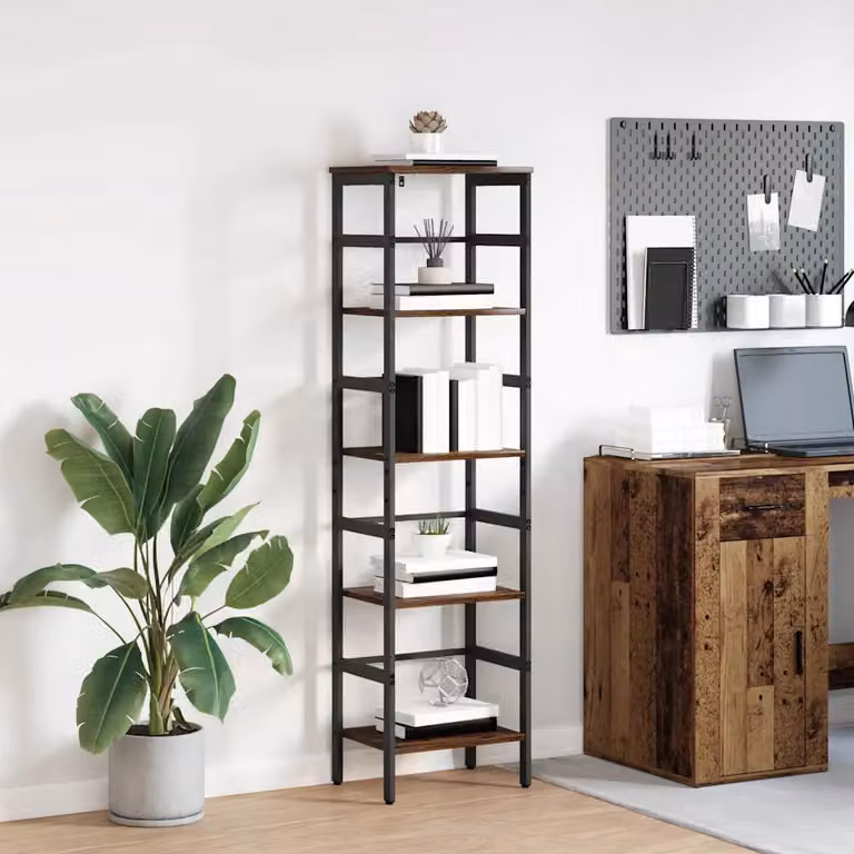 Libreria a 4 livelli vidaXL in stile industrial con struttura in metallo e legno, L 40 cm, P 29,5 cm, H 149 cm, Colore marrone e nero