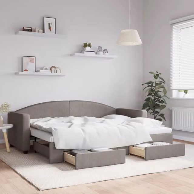 Divano Letto Estraibile con Cassetti vidaXL in Tessuto Beige o Grigio per Soggiorno e Camera da Letto L/P: 80 x 200 cm – 1