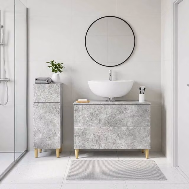 Set di mobili da bagno moderno vidaXL composto da mobile lavabo e mobile laterale in legno, colore grigio
