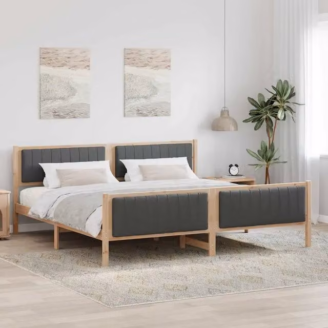 Struttura del letto imbottita vidaXL in legno di pino, marrone e grigio scuro, L/P/H: 200 x 200 x 85,5 cm – 1
