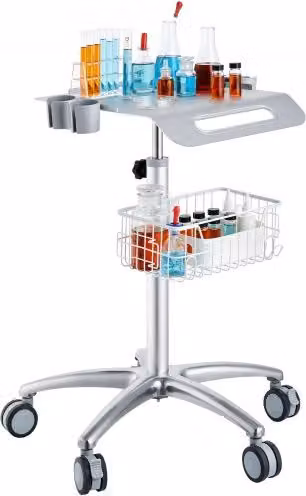 Carrello medico VEVOR regolabile in altezza con rotelle, colore grigio, L: 63 cm, P: 56 cm, H: 109 cm