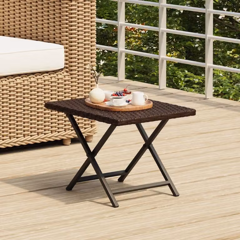 The Living Store Tavolo pieghevole marrone 45x35x32 cm Poly Rattan
