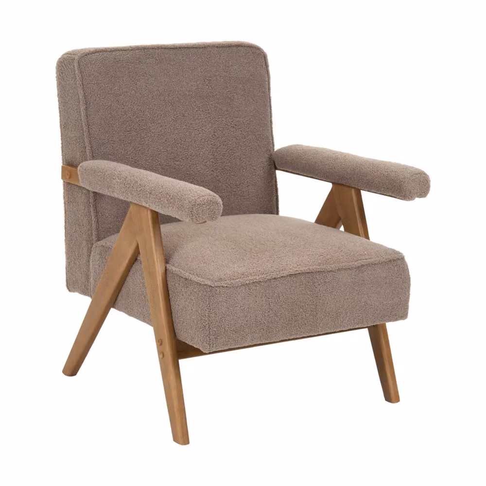 Poltrona BELIANI in tessuto boucle beige con struttura in legno e braccioli per soggiorno L/P/H: 72 x 70 x 81 cm – 2