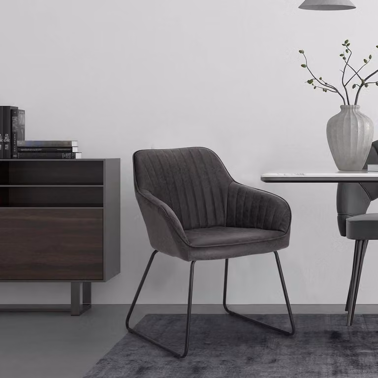 Set di 2 sedie da pranzo - Sedie - Sedia da pranzo - Sedie con braccioli - Velluto - Grigio