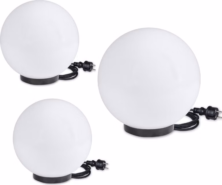 Set di 3 luci a sfera 20/20/30cm bianco E27 incl. cavo di collegamento di 3m Luce a sfera per patio