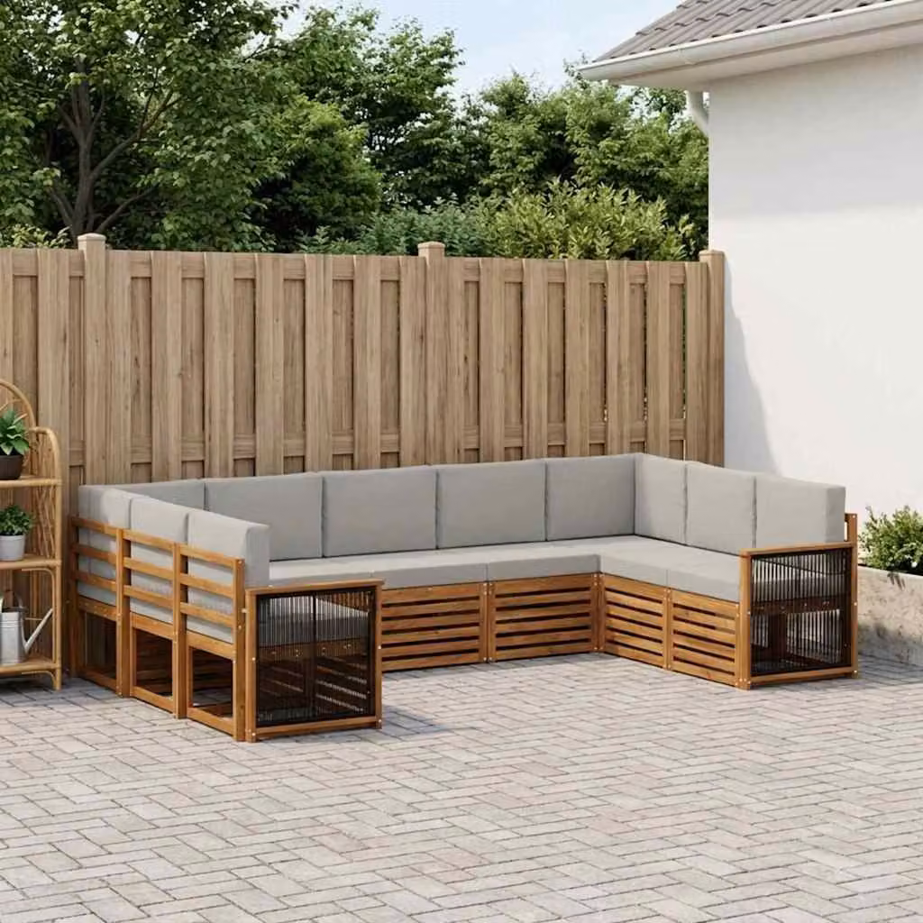 vidaXL Set di divani da esterno 7 pz in legno di acacia con cuscini, Grigio e Beige