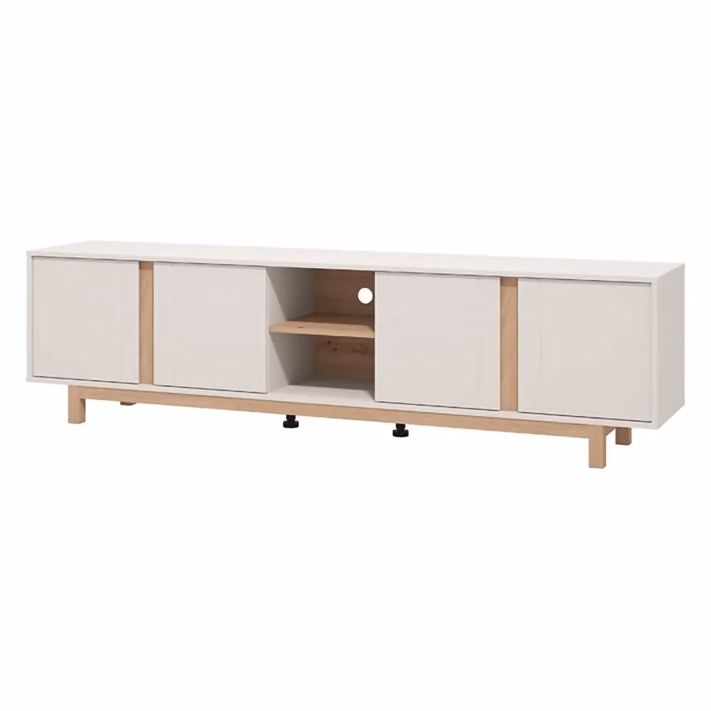 Mobile porta TV moderno DMORA Capaci con 2 ripiani e passacavi, L/P/H: 202 x 40 x 54 cm, Bianco Crema – 2