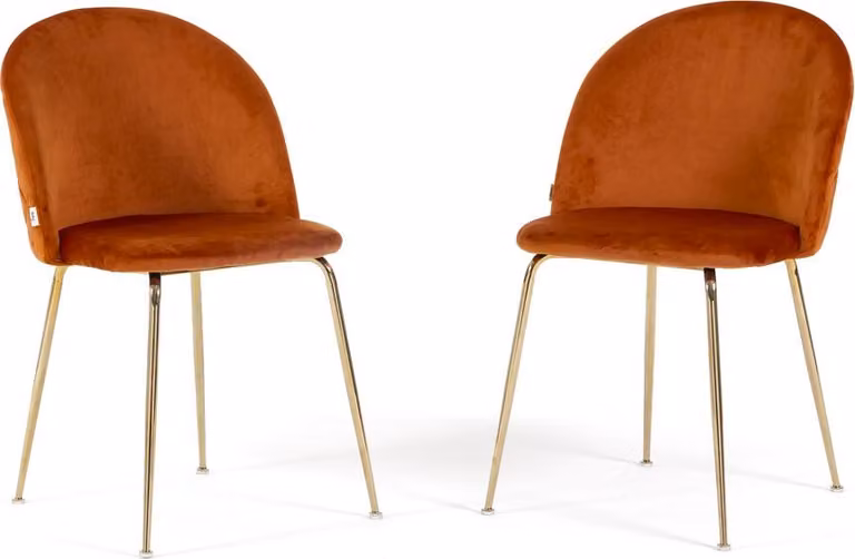 Set di 2 sedie da pranzo imbottite, gambe in metallo, design elegante per cucina, sala da pranzo, bar e ristoranti SARA - rosso ruggine/oro