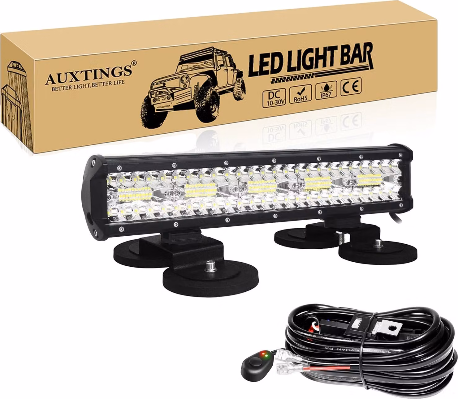 Striscia luminosa a LED per fuoristrada, temperatura di colore 6000K, impermeabile IP67, cavo di montaggio da 15 pollici