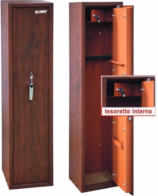 Blinky Armadio Portafucili 5 Posti in Acciaio con Effetto Legno Marrone L/P/H: 30 x 25 x 145 cm