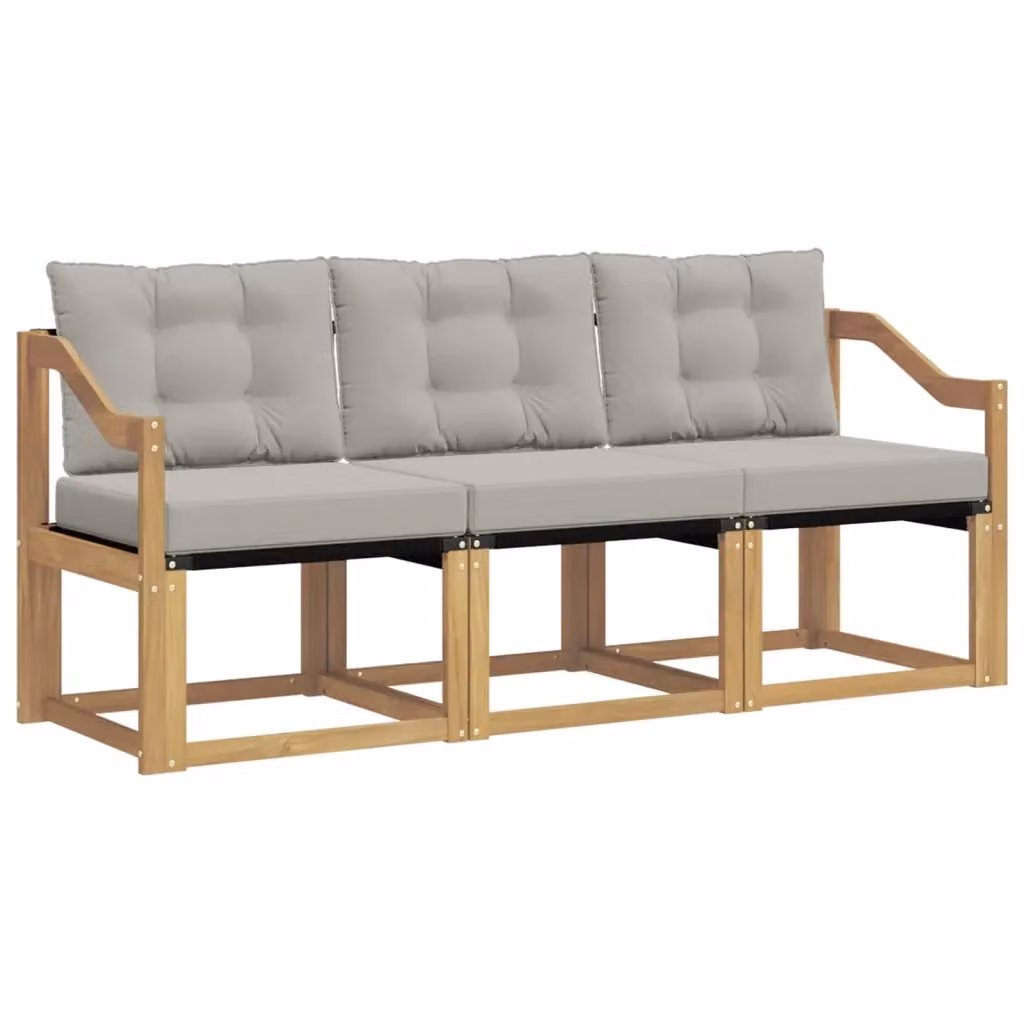 Set di divani da esterno 3 pezzi vidaXL in legno di acacia e textilene, Bianco e Grigio – 2