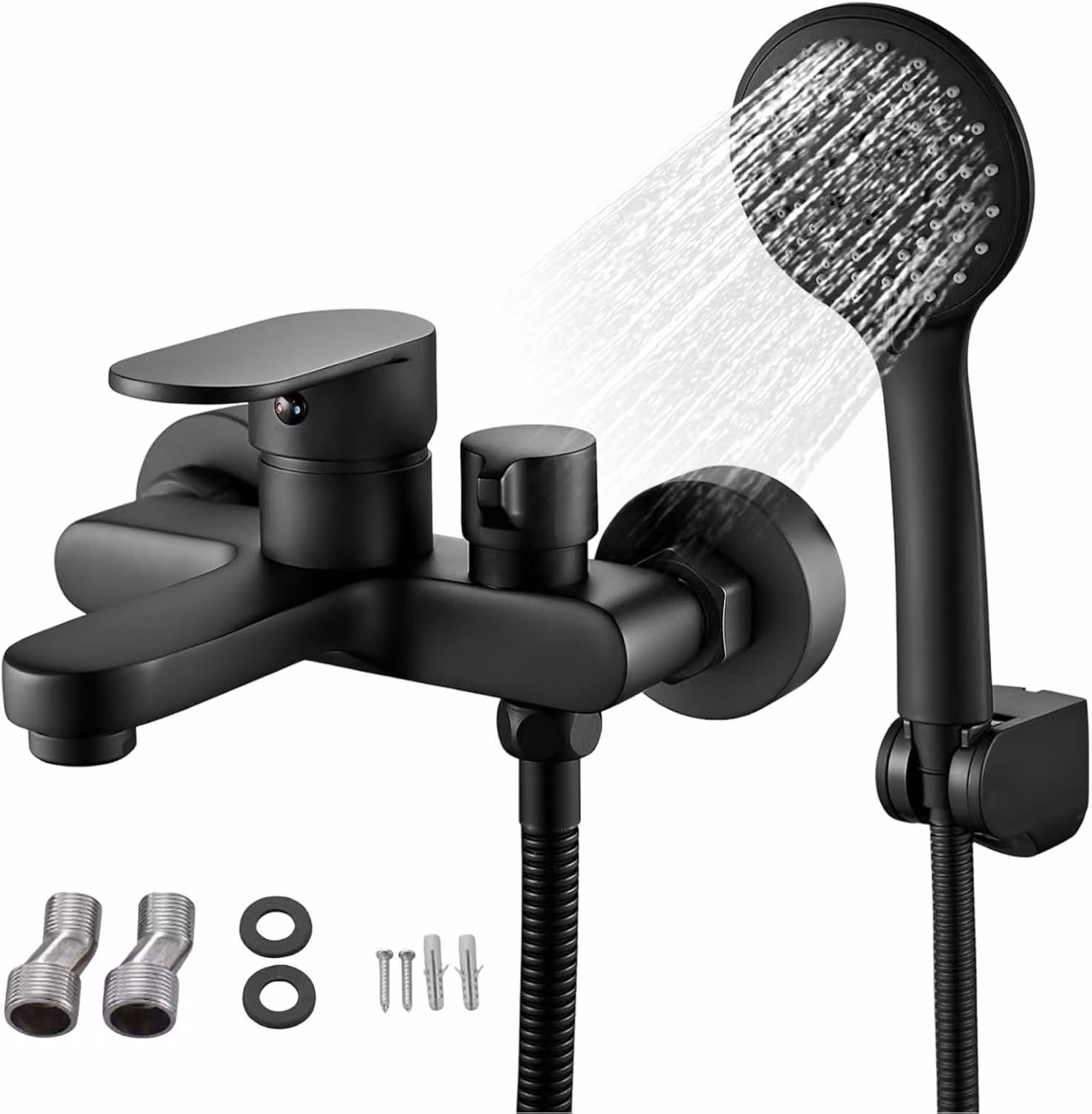 Miscelatore per vasca da bagno nero, in ottone, con doccetta, design moderno, per il bagno