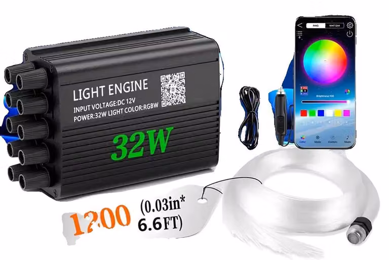 Luci per auto a fibra ottica, con modalità RGBW, controllo Bluetooth, modello Meteor-b, cavo in fibra ottica da 2 metri