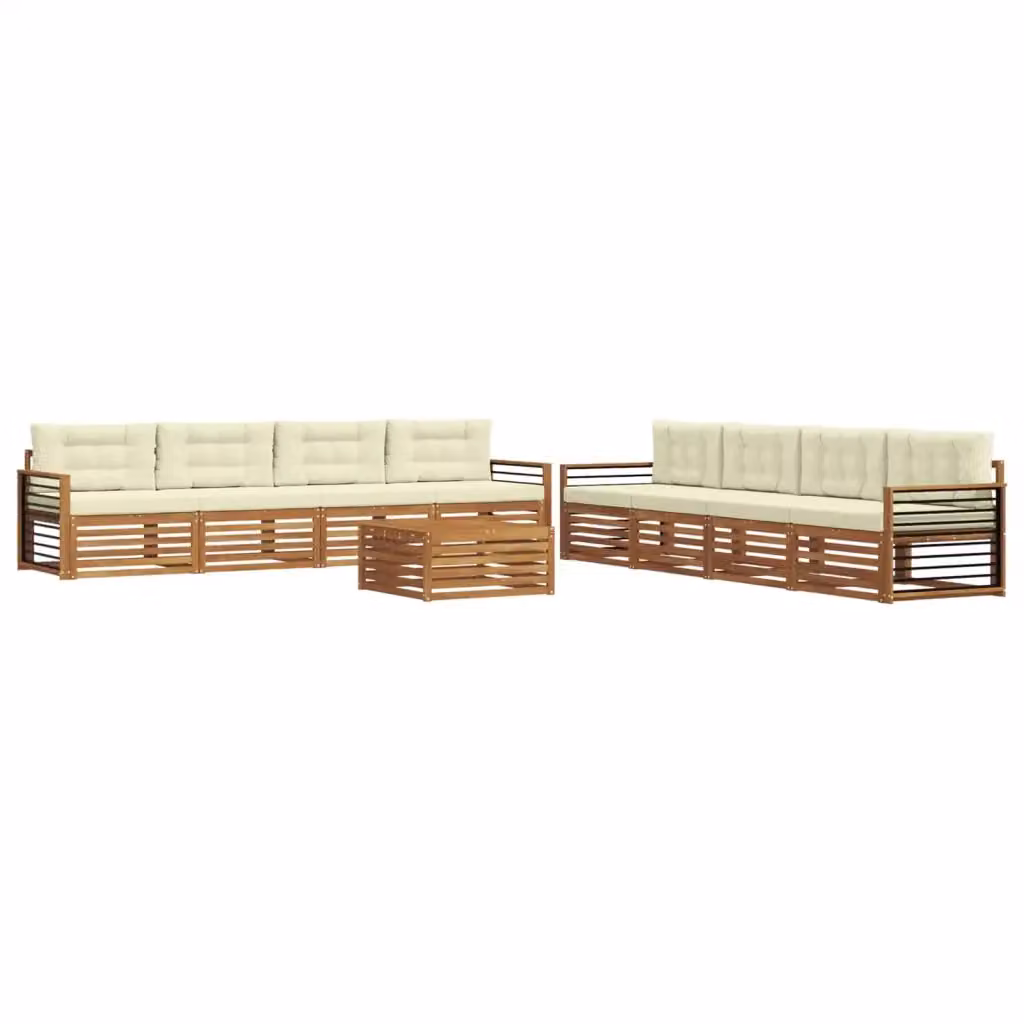 Set di divani da esterno a forma di U vidaXL in legno di acacia con cuscini beige e bianco – 2