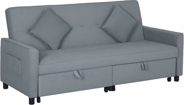 Divano Letto 3 Posti Clic Clac 196x90x89 cm con Schienale Reclinabile e 2 Cuscini Grigio