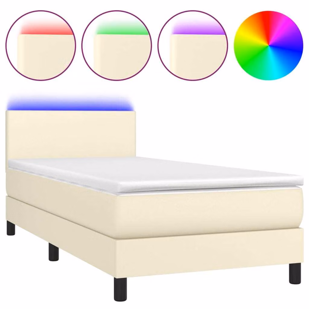 Giroletto a Molle con Materasso e LED Crema 80x200cm Pelle finta