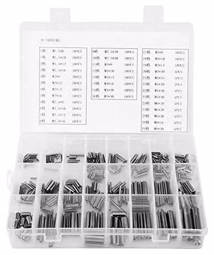 Spine cilindriche, 280 pezzi - Acciaio inossidabile - Elementi di fissaggio - Assortimento - Contenitore di stoccaggio - Industria meccanica - Perni di fissaggio