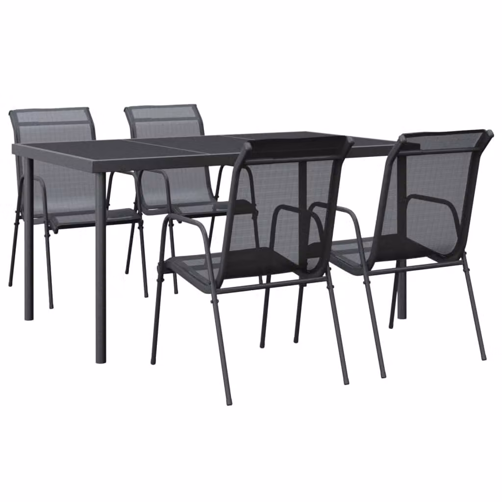 Set da Pranzo da Giardino 5 pz Nero in Acciaio e Textilene