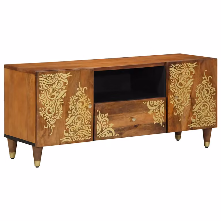 Mobile TV vidaXL con cassetto e porta media, design moderno in legno color marrone miele, L 105 cm x P 33 cm x H 46 cm