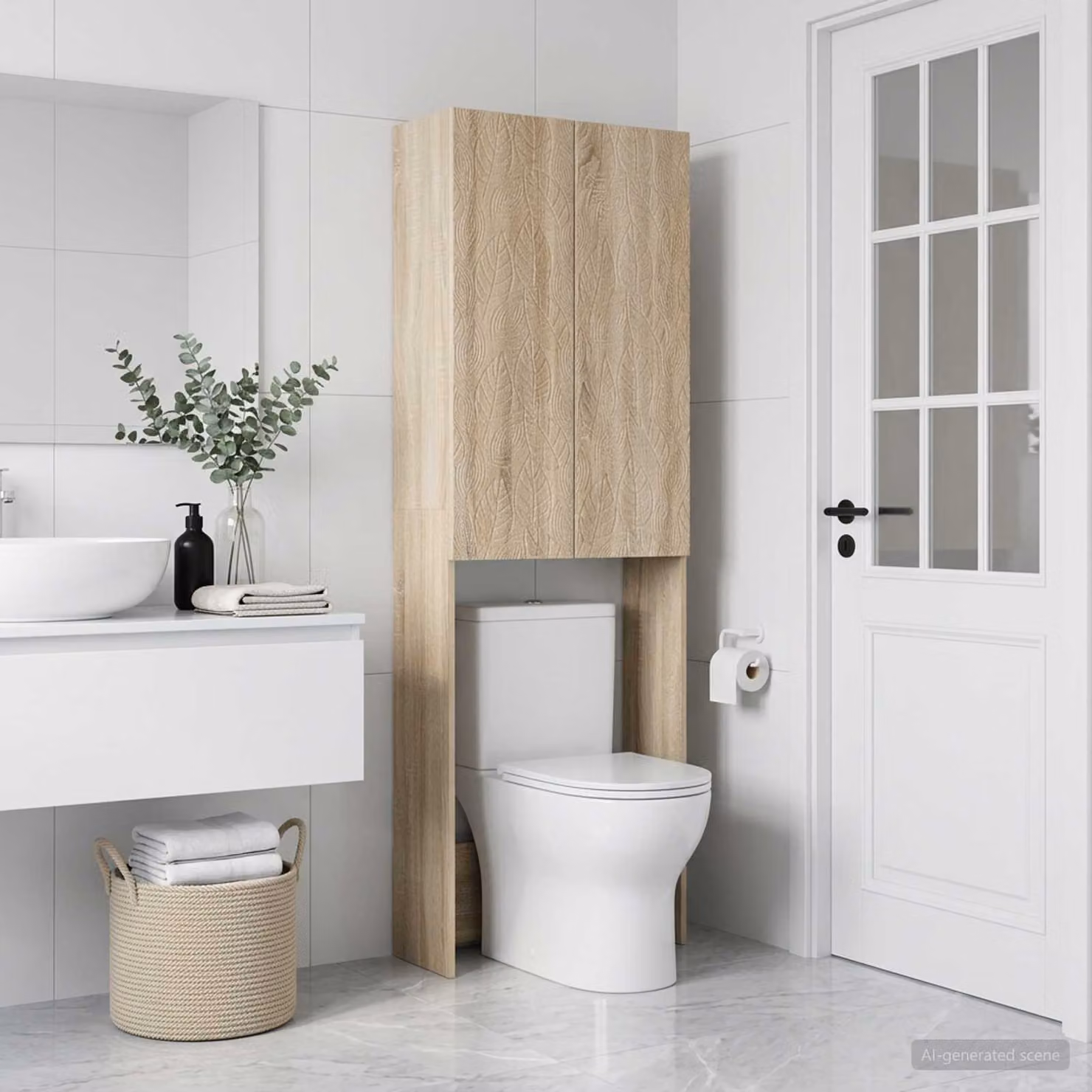 Mobiletto da bagno moderno vidaXL DELFT in Rovere Sonoma, colore marrone, L: 66 cm, P: 25,5 cm, H: 190 cm