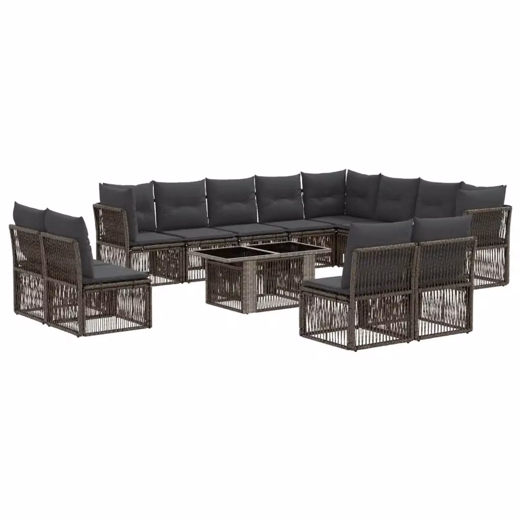 Set Divano da Giardino vidaXL 13 pz in Polyrattan Grigio con Tavolino e Cuscini – 2