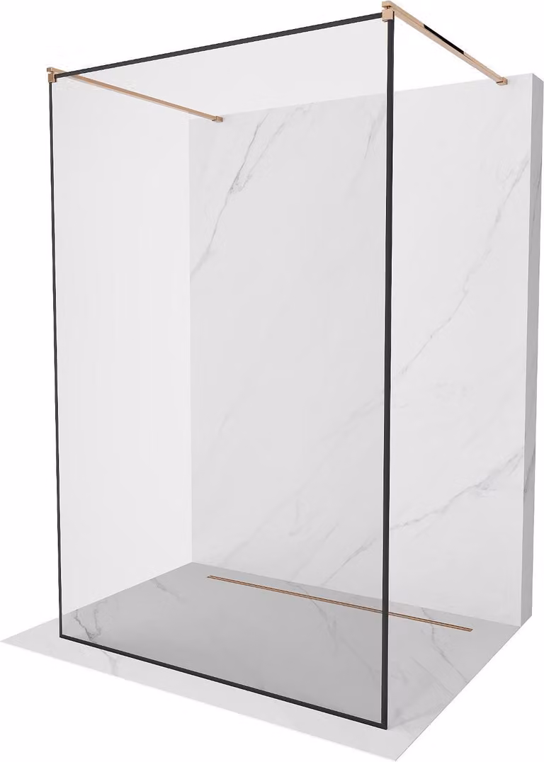 Mexen Kioto parete doccia autoportante 150 x 200 cm, cornice nera 8 mm, oro rosa - 800-150-002-60-70