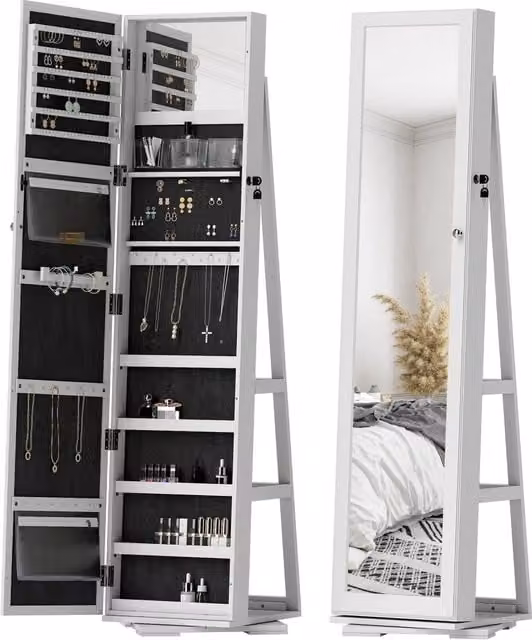 Mobiletto con Specchio e Cassetti ¨C Minimal ¨C 38x38x160 cm Bianco Veteado