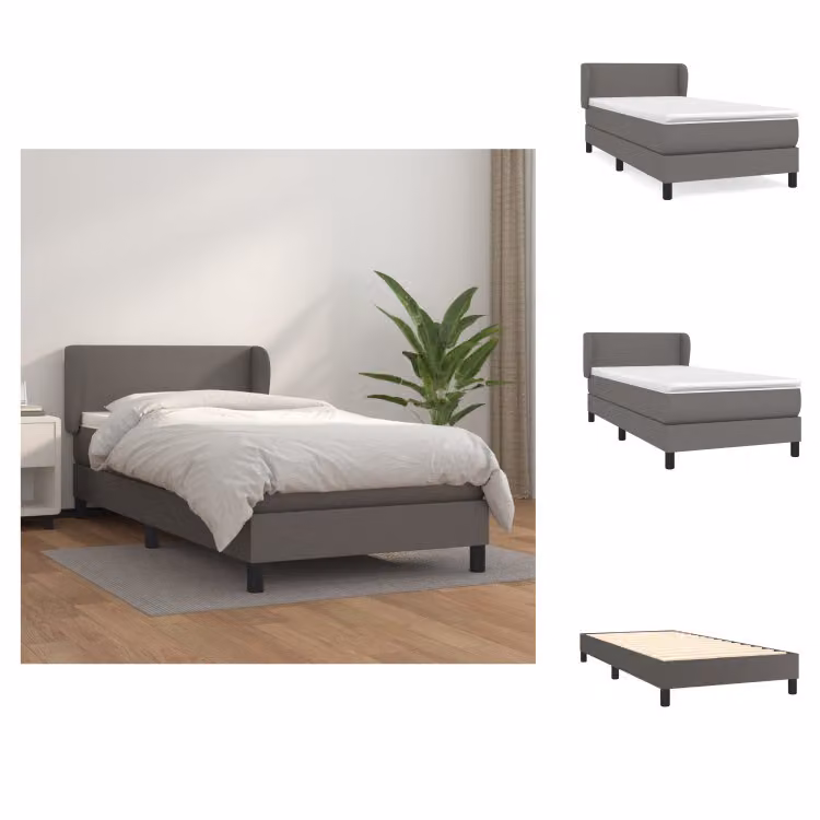 vidaXL Letto a molle con materasso grigio 90x200 cm in Pelle finta - Letti & strutture letto