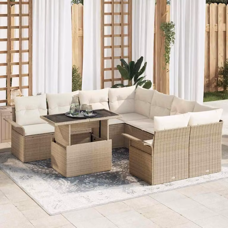 Maison Exclusive - Set Divano da Giardino con cuscino 9 pcs Beige Poly Rattan