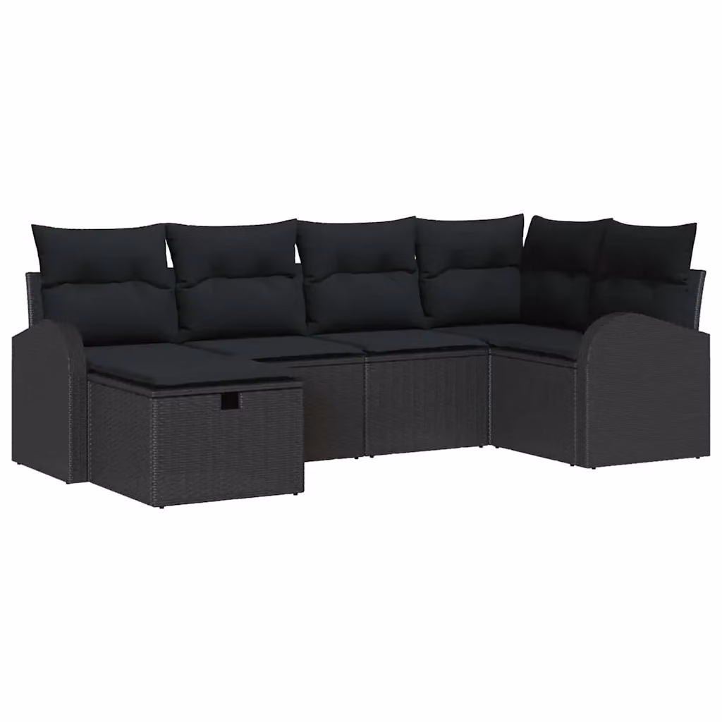 Set di divani da giardino vidaXL in polyrattan nero con 6 elementi, cuscini inclusi e contenitore per l'archiviazione – 2