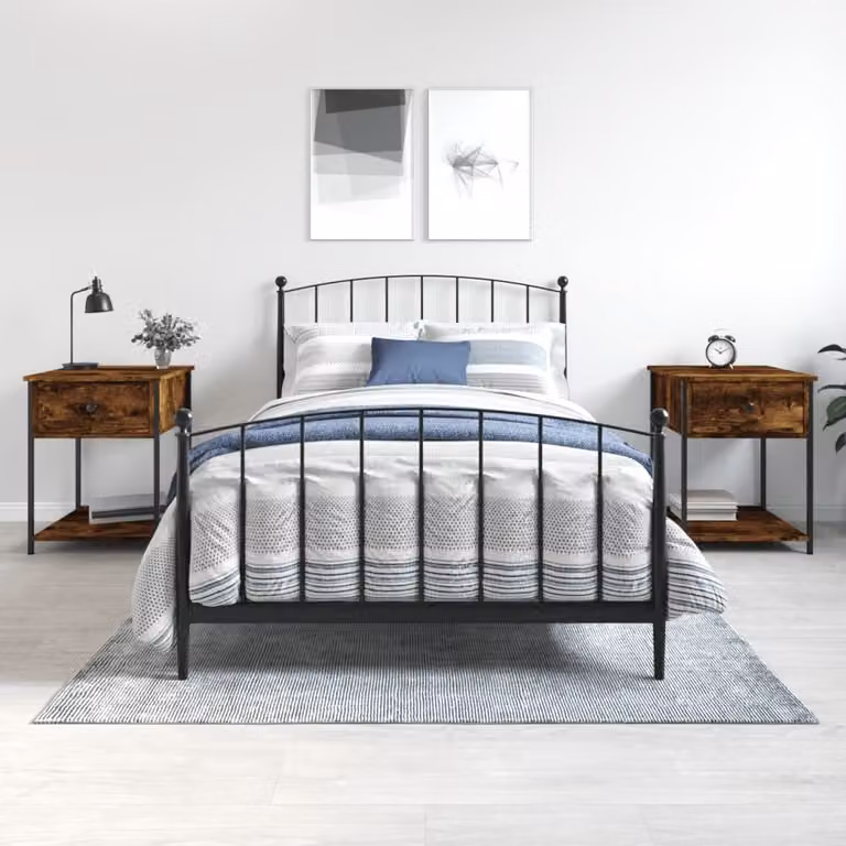 Set di 2 comodini moderni vidaXL in legno multistrato colore rovere fumo L: 44 cm, P: 45 cm, H: 58 cm