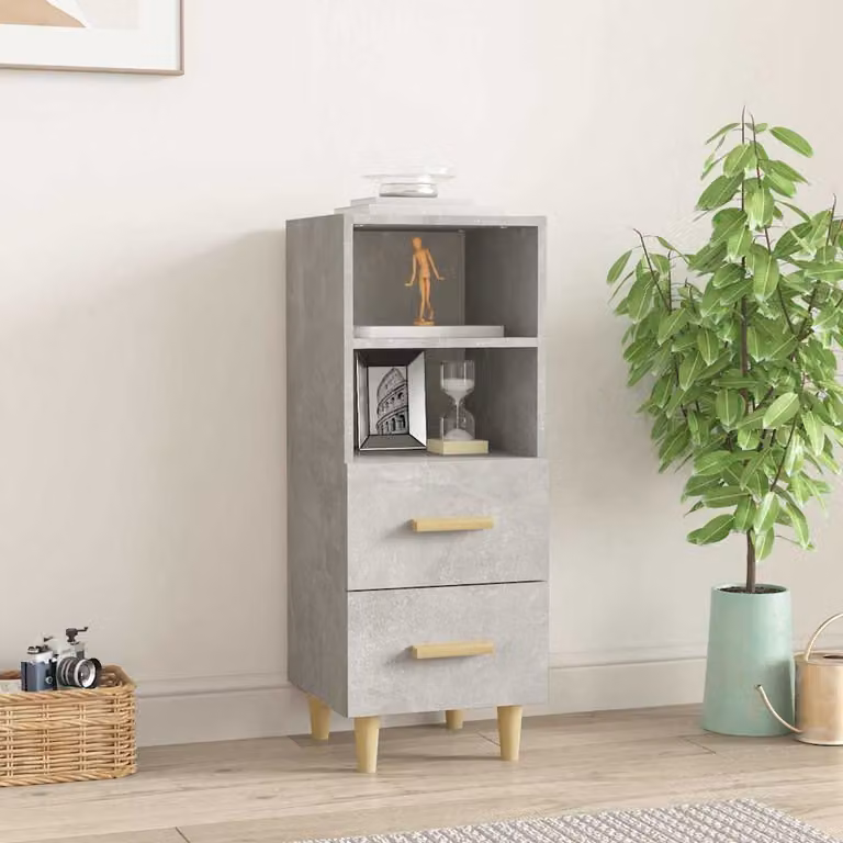 Credenza moderna vidaXL in legno multistrato e MDF, colore grigio, sospesa a parete, L/P/H: 34,5 x 34 x 90 cm
