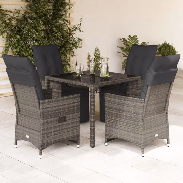 Set Bistrò da Giardino 5 pz con Cuscini in Polyrattan Grigio 3276894