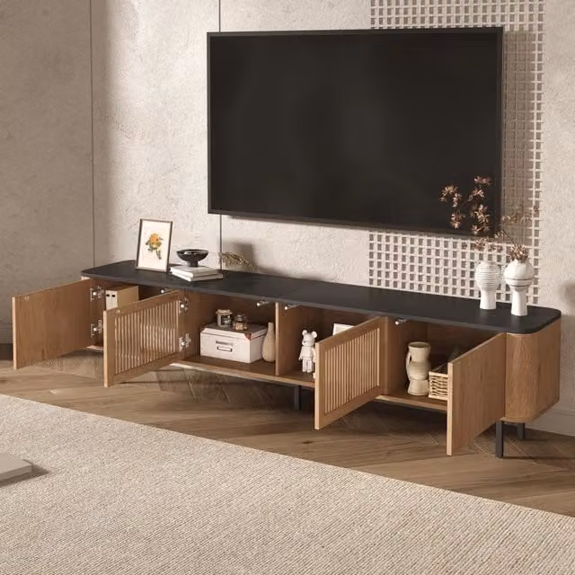 Mobile porta TV OKWISH in MDF con ante a griglia e vani contenitore, colore rovere, L 190 cm x P 35 cm x H 45 cm