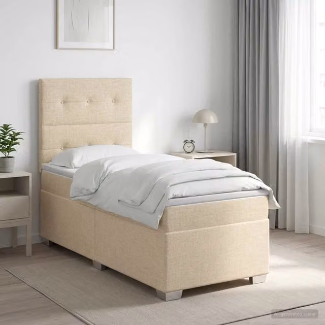 Letto box spring con materasso vidaXL in tessuto beige e bianco, L/P: 190 x 90 cm – 1