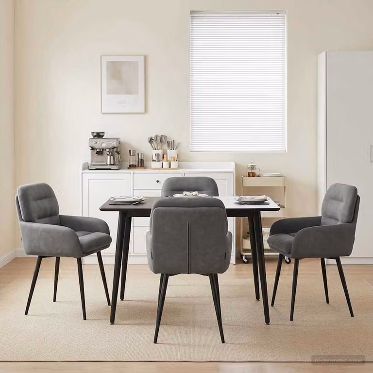Set di 4 sedie da pranzo vidaXL in velluto grigio con struttura in metallo, L: 59 cm, P: 59,5 cm, H: 90 cm
