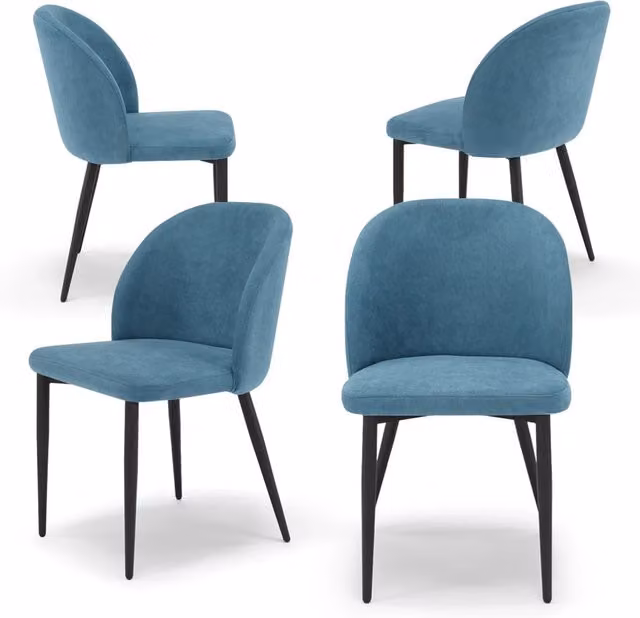 Set 4 sedie imbottite MARTE per interni, design moderno, scocca a poltroncina, gambe dalla forma conica in metallo, ideale per sala da pranzo, cucina, soggiorno, colore Turchese