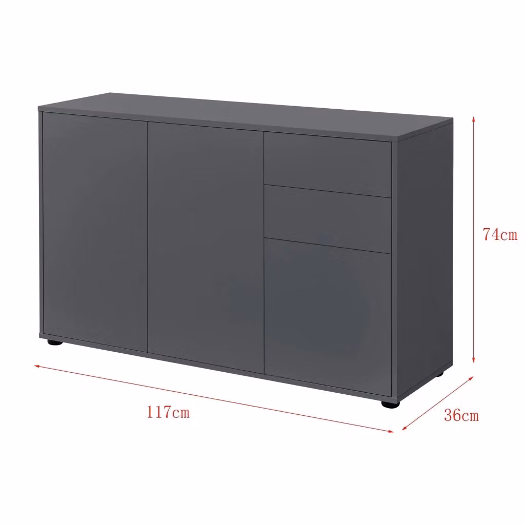 Cassettiera moderna con 2 cassetti e 3 ante in truciolato grigio scuro opaco L: 117 cm, H: 74 cm, P: 36 cm – 2